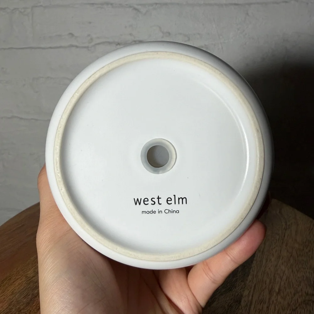 West Elm White Gray Glazed Ceramic Planter Motivational Quote beleaf in yourself